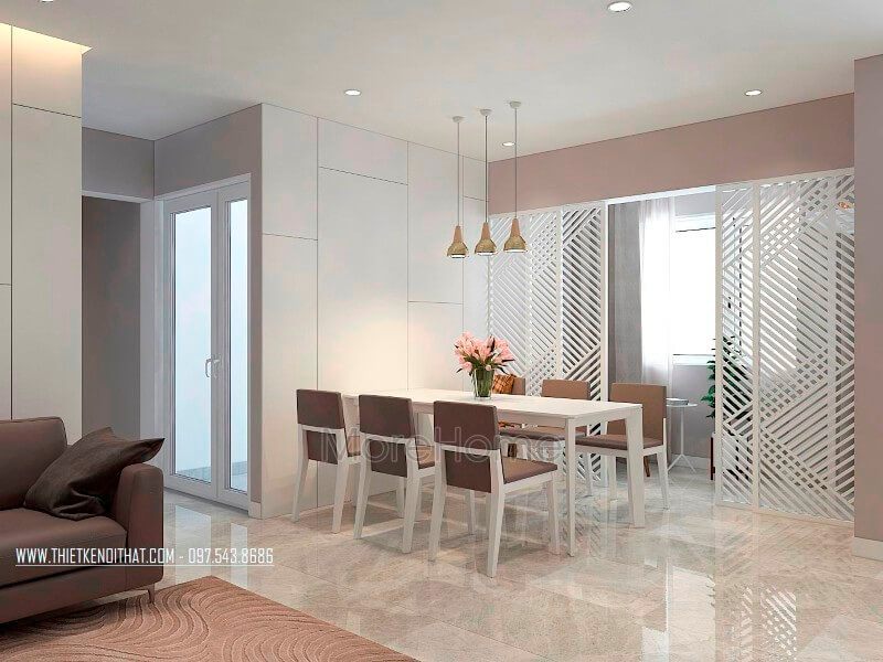 Bộ bàn ăn gỗ tần bì phun sơn Alkana cao cấp của Indonesia màu trắng, kết hợp với 6 chiếc ghế ăn gỗ bọc da màu nâu sang trọng đẳng cấp