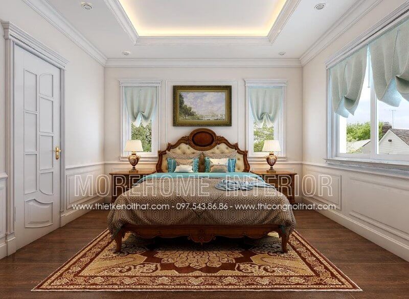 Mẫu giường ngủ có chân cách điệu, màu sắc nâu trầm đầy ấn tượng vô cùng thích hợp cho phòng ngủ của ông bà