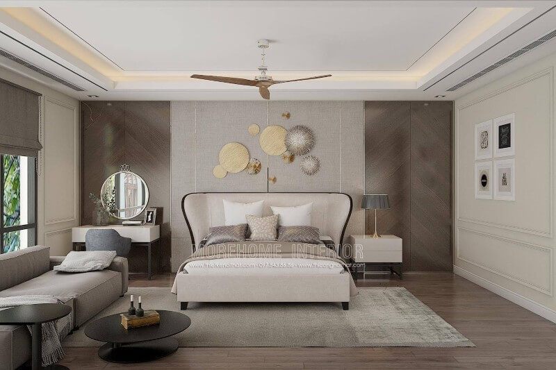 Mẫu giường ngủ gỗ có chân bọc vải cao cấp cho nhà phốchung cư